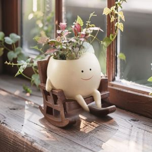 Little Rocking Chair Smiling Face Planter - Creative Decorative Pot for Small Succulents